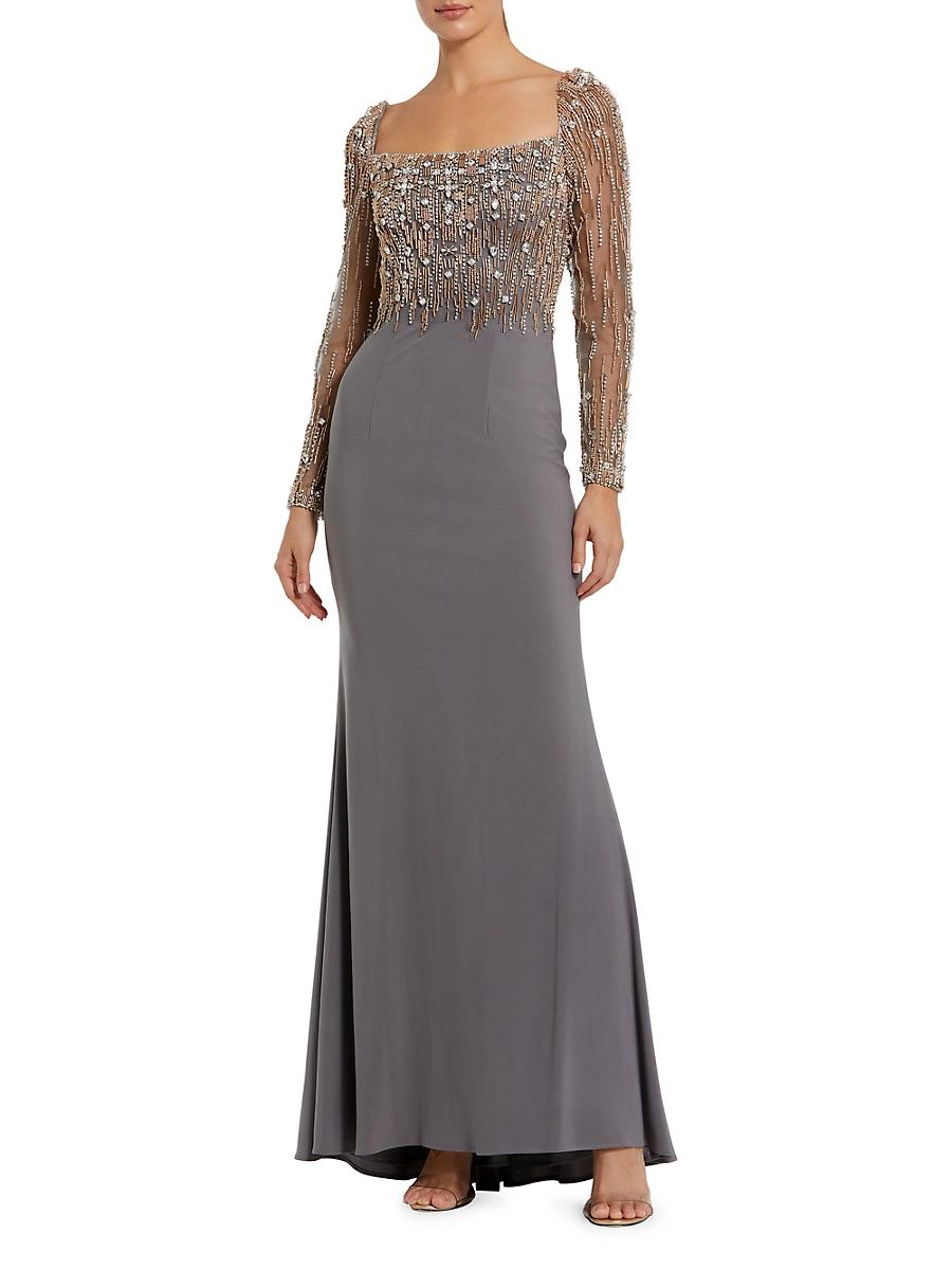 Womens Beaded Square Neck Column Gown Product Image