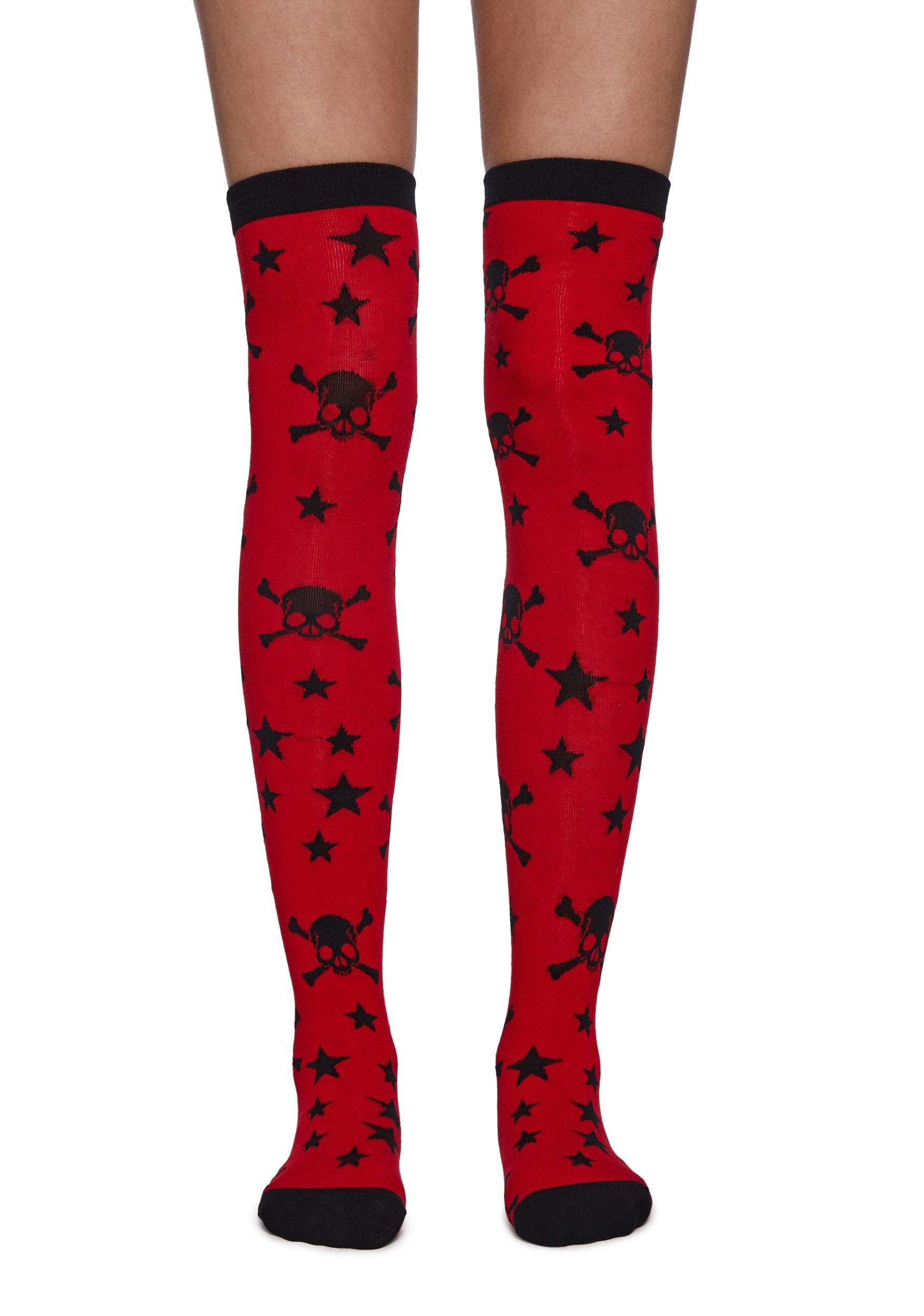 Skull Crossbones Stars Knee High Socks Pack Product Image