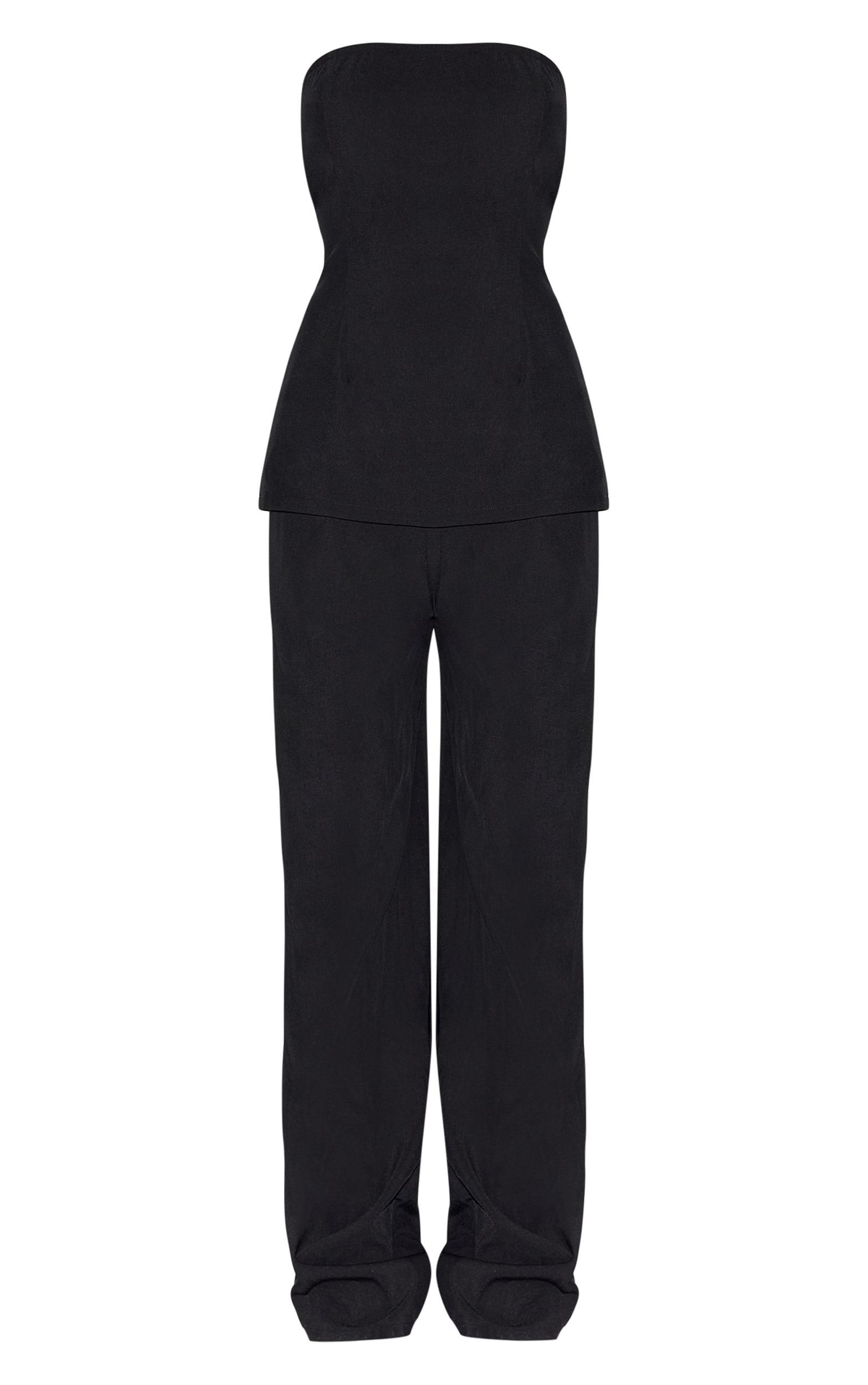 Black Woven Tailored Longline Bandeau Flared Jumpsuit Product Image