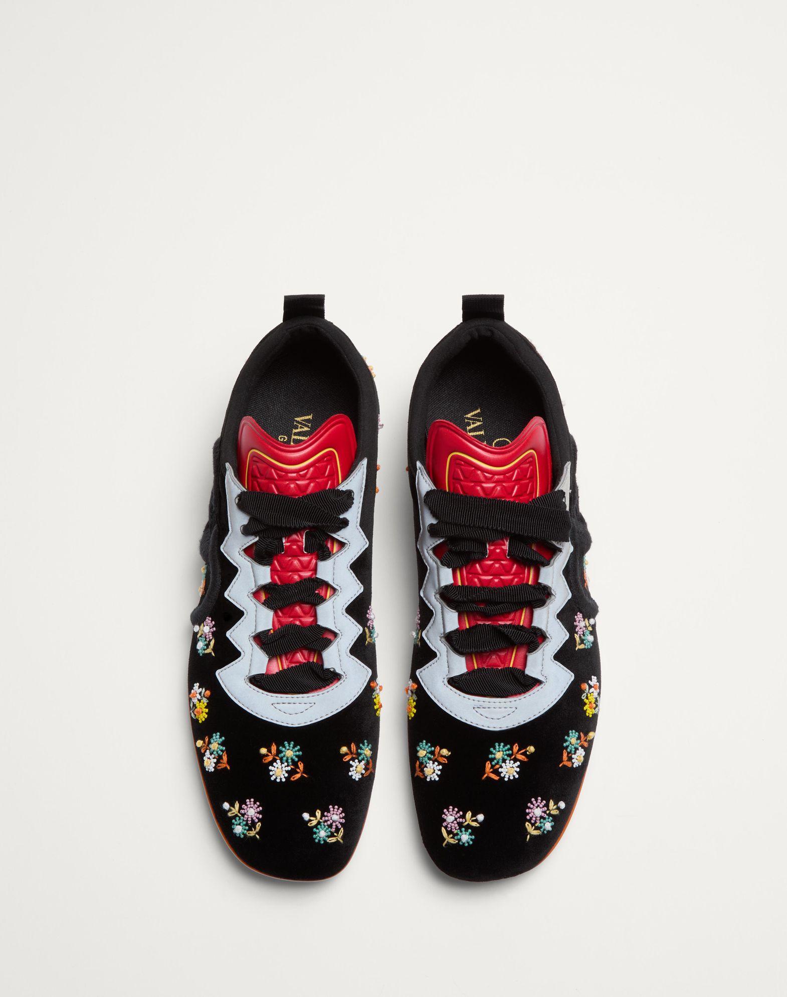 Chromathon Velvet Sneaker With Floral Embroidery Product Image