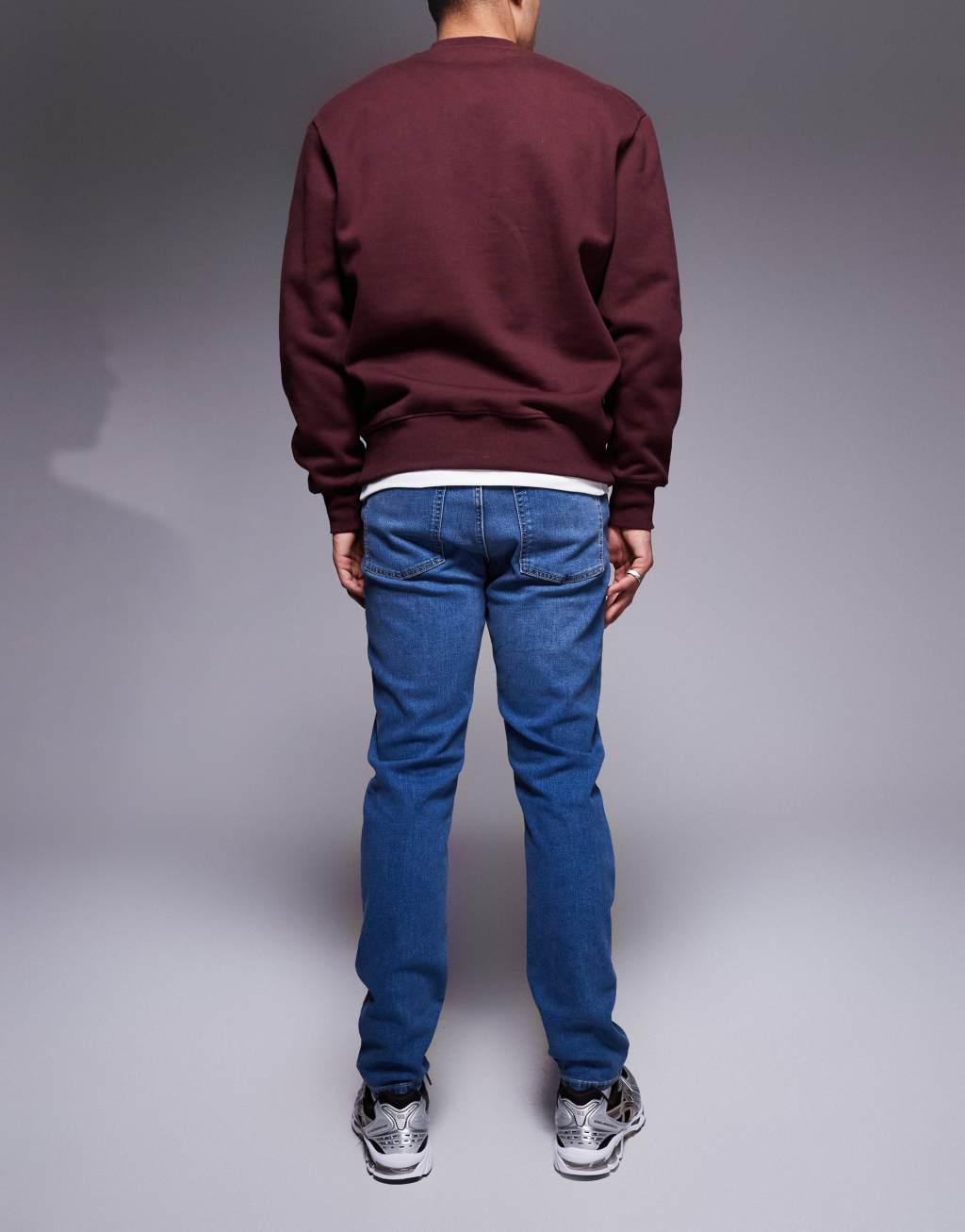 River Island Slim Fit Jeans In Mid Wash Blue Product Image