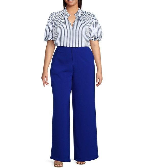 Sugarlips Plus Fannie Striped Puffed Sleeve Woven Blouse Product Image