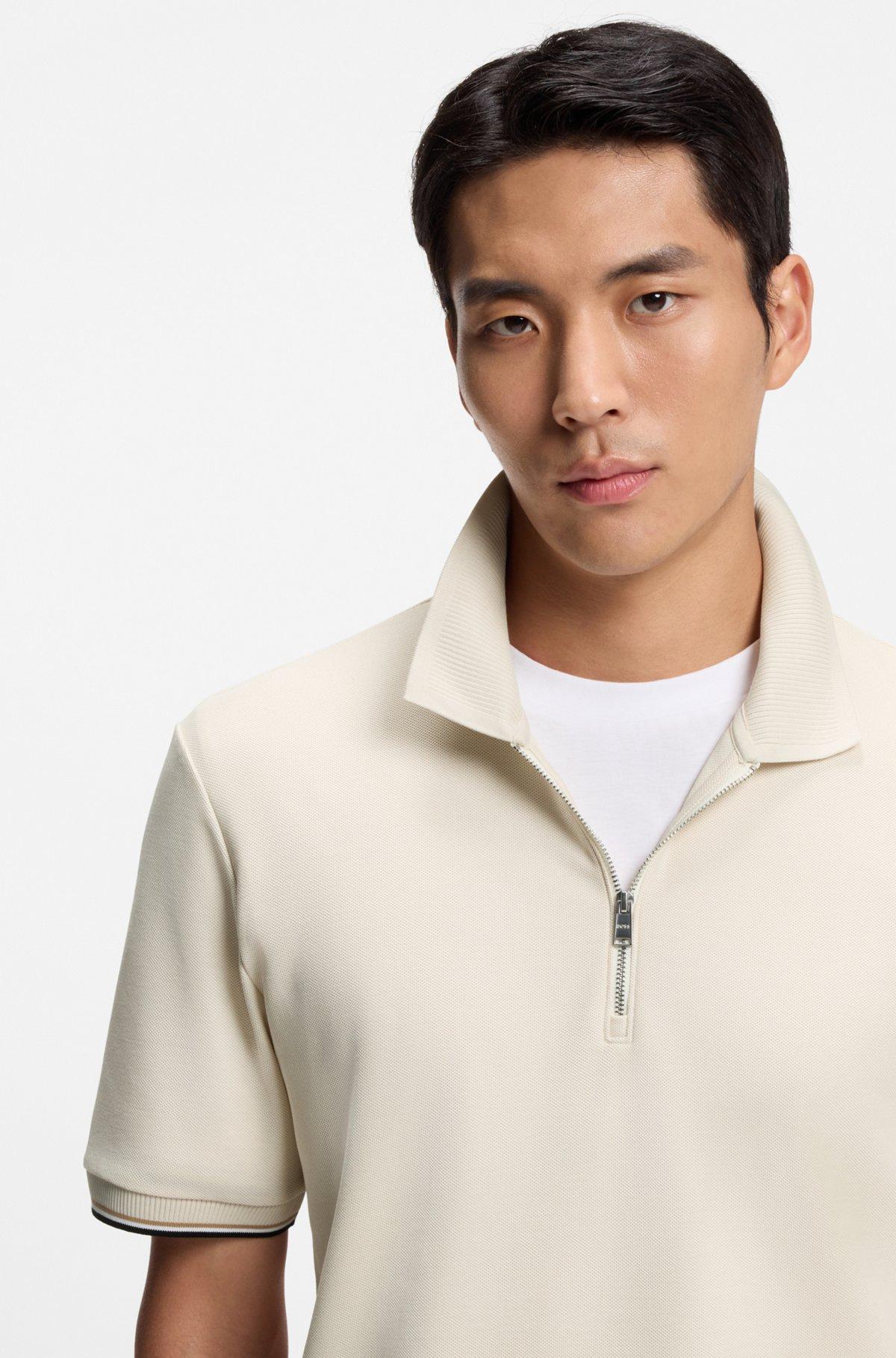 Cotton-piqué polo shirt with zip neck Product Image