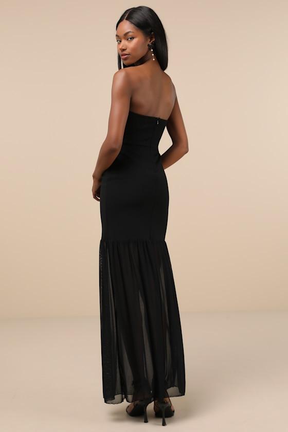 Sadiya Black Strapless Mixed Media Maxi Dress Product Image