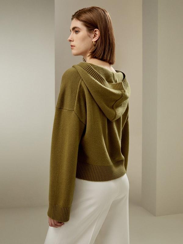 LILYSILK Hooded Cashmere Sweater - for Women - Green Wool Cashmere - Timeless Loose Fit Sweater S Product Image