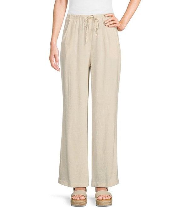 Honey & Sparkle Washed Linen Mid Rise Elastic Waist Flat Front Pants Product Image
