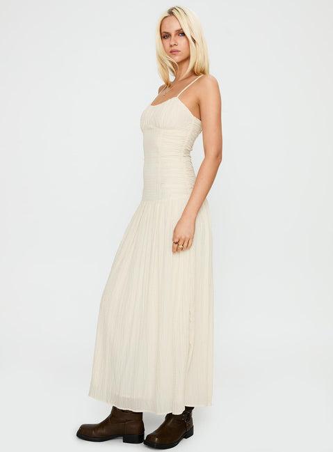 Quinley Shirred Maxi Dress Cream Product Image
