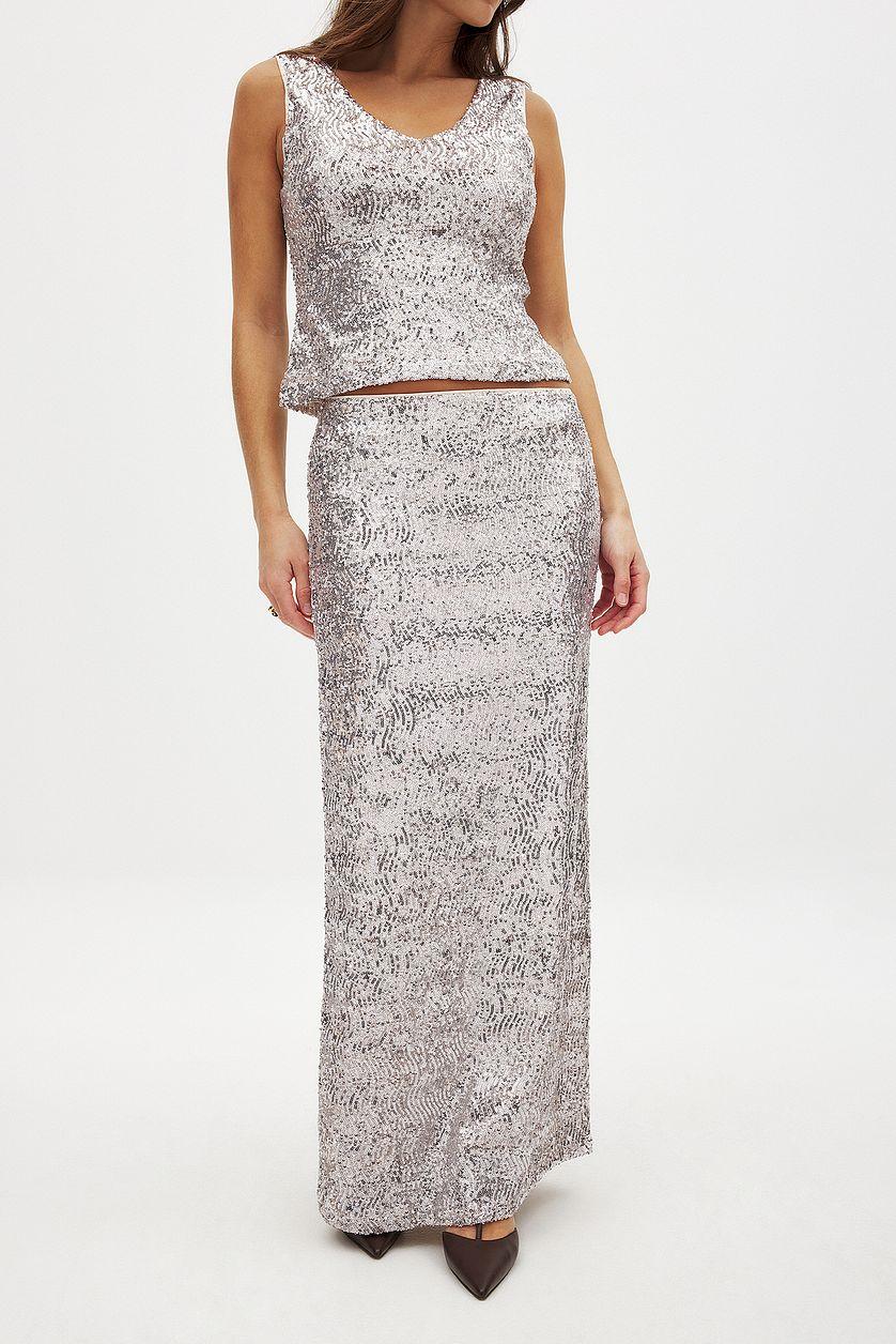 Wavy Sequin Midi Skirt Product Image
