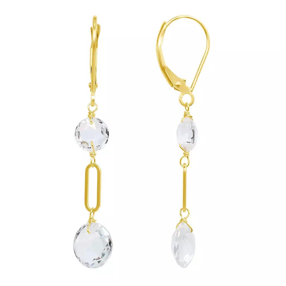 Jewelmak 14k Gold White Topaz Coin Leverback Earrings, Women's Product Image
