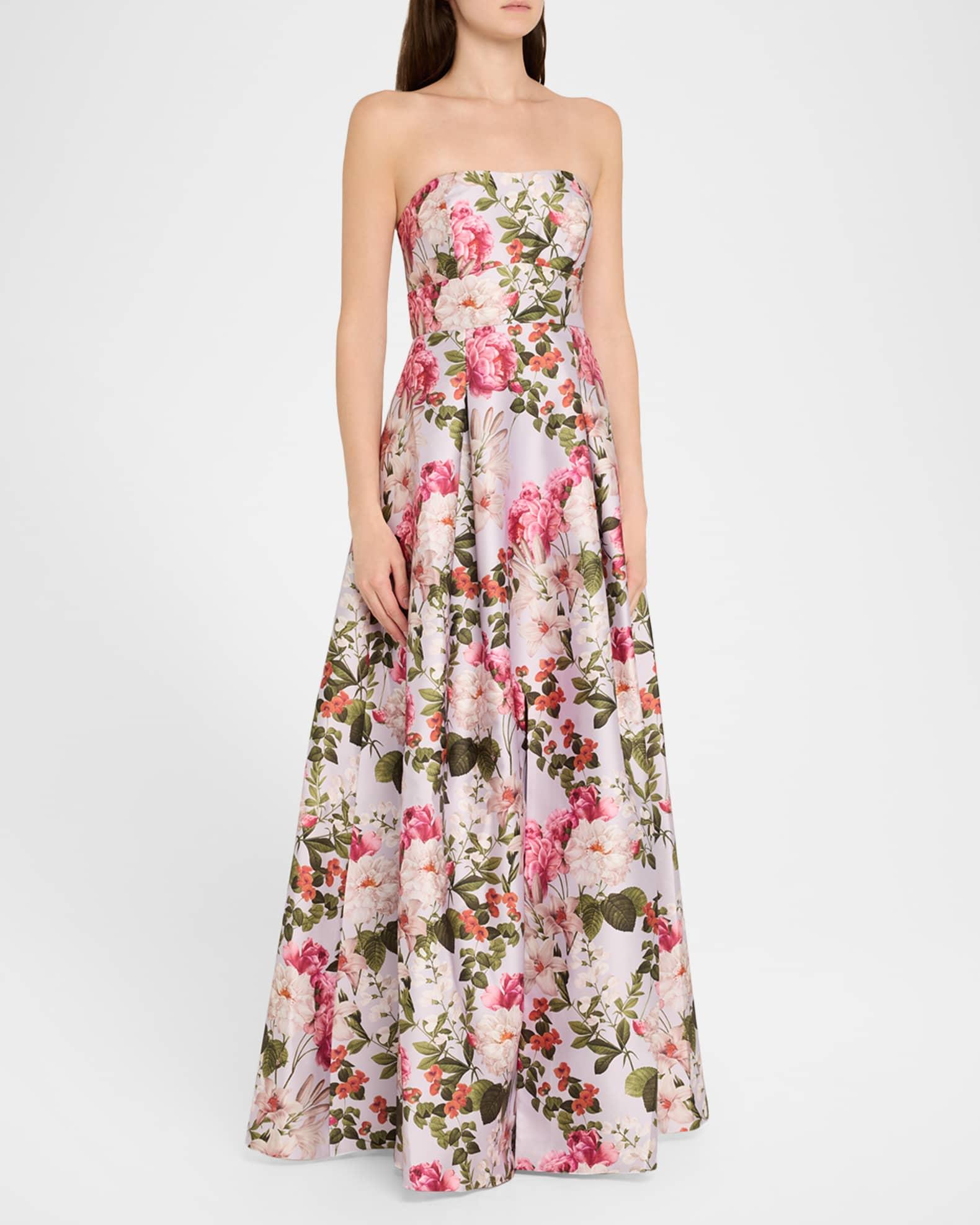 Giovanna Strapless Pleated Floral-Print Gown Product Image