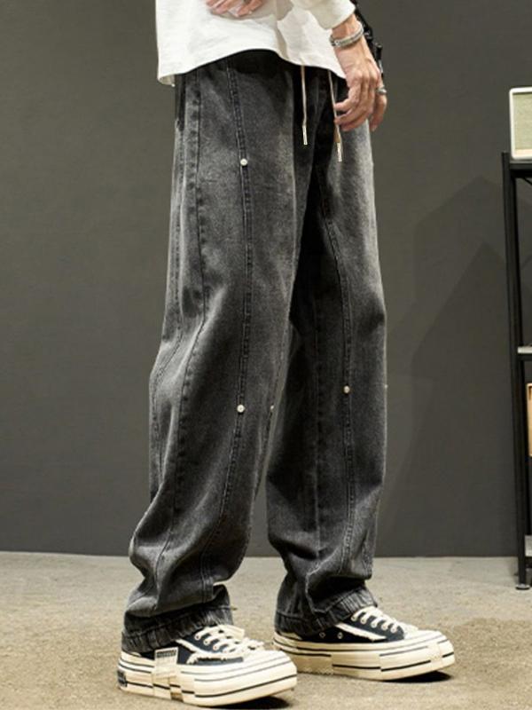 Men's Vintage Wash Drawstring Straight Leg Jeans Product Image