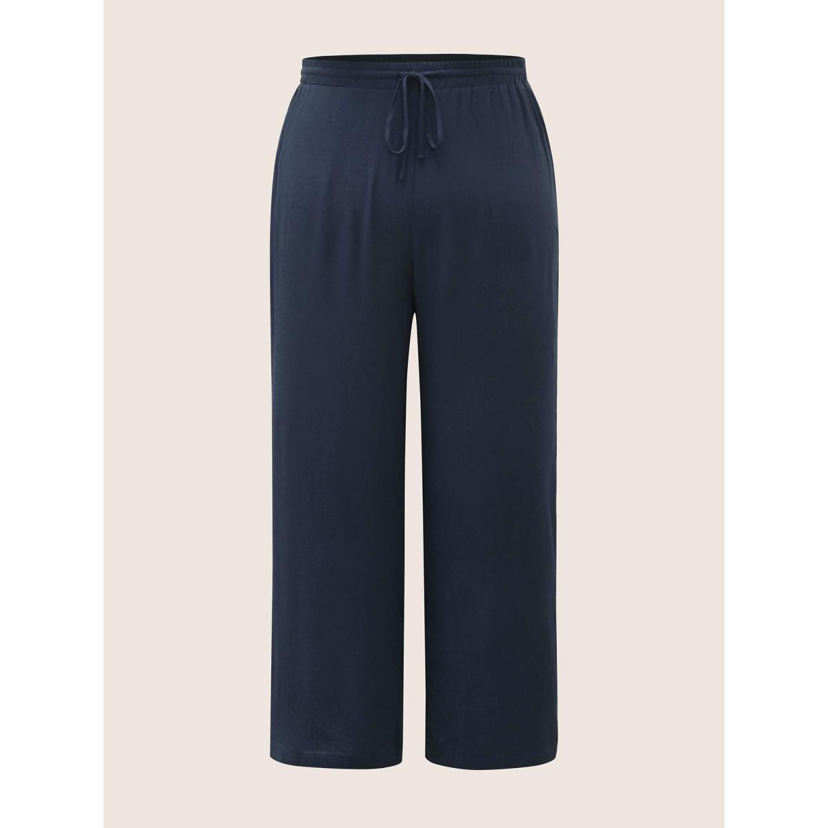 Plus Size Solid Lace Patchwork Elastic Waist Wide Leg Pants Women Aegean Resort Wide Leg Mid Rise Vacation Pants BloomChic 14-16/1X Product Image