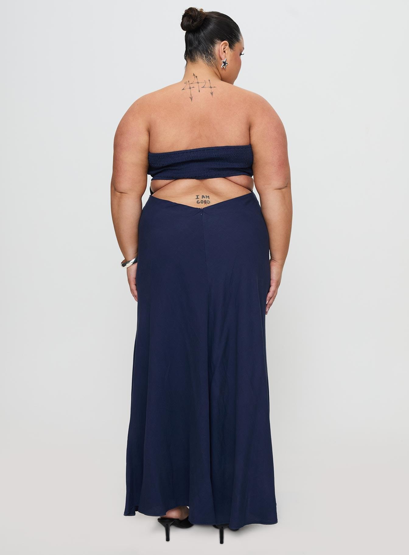 Yahir Strapless Maxi Dress Navy Curve Product Image