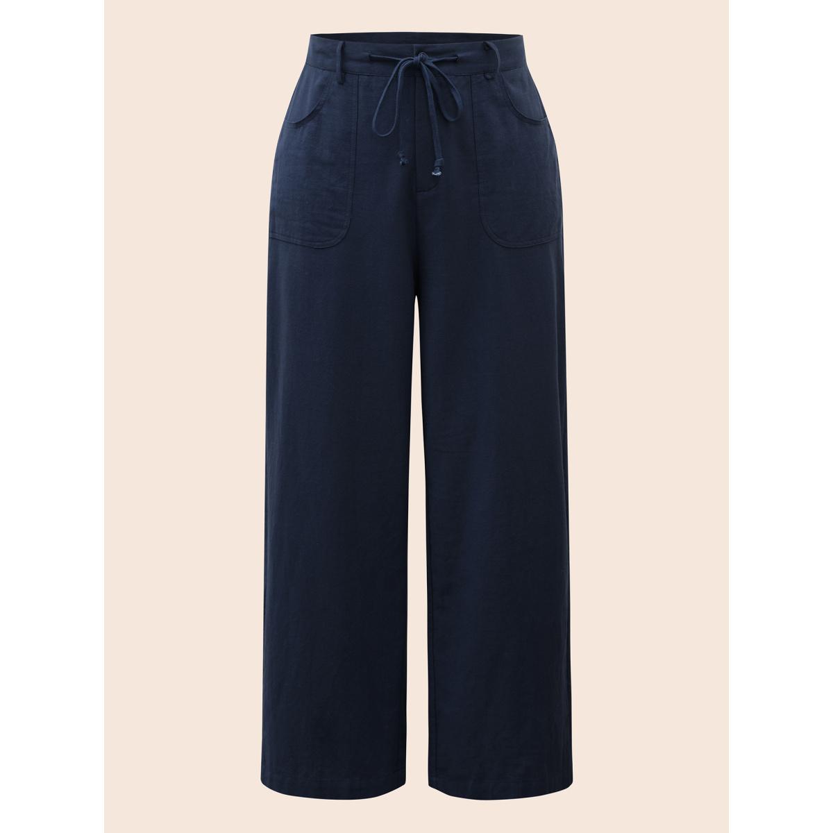 Plus Size Mid Rise Drawstring Wide Leg Pants Women Indigo Casual Wide Leg Mid Rise Everyday Pants BloomChic 12/L Product Image