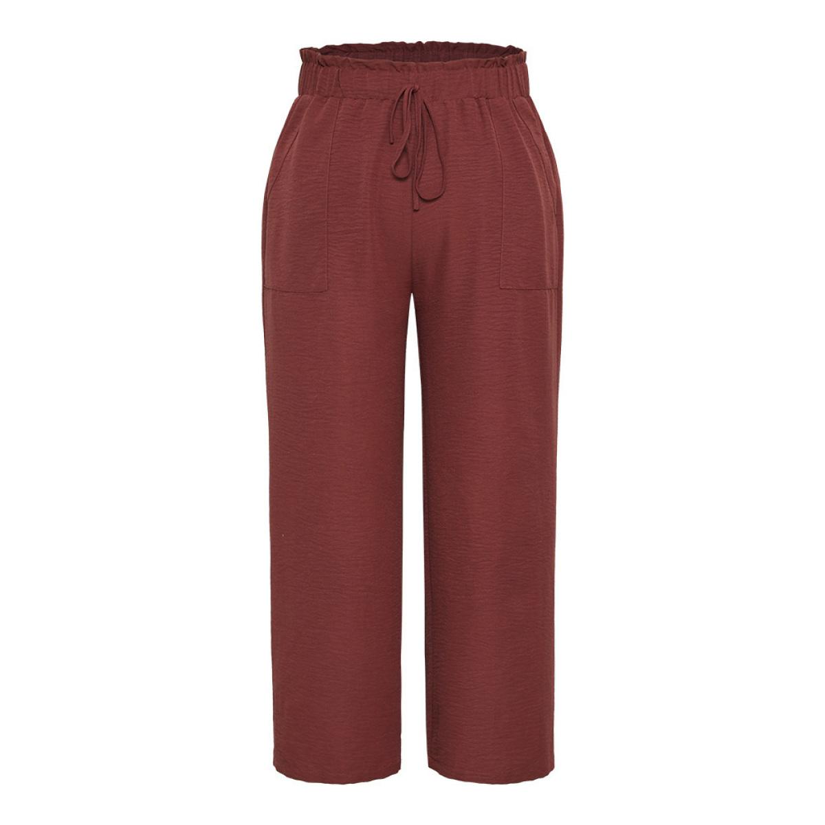 Plus Size Solid Paperbag Waist Pocket Ties Pants Women Tan Elegant High Rise Dailywear Pants BloomChic 10/M Product Image