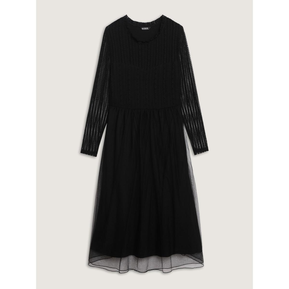 Plus Size Mock Neck Sheer Stretchy Midi Dress Black Women Party&Cocktail Stand-up collar Long Sleeve Curvy BloomChic 26/4X Product Image