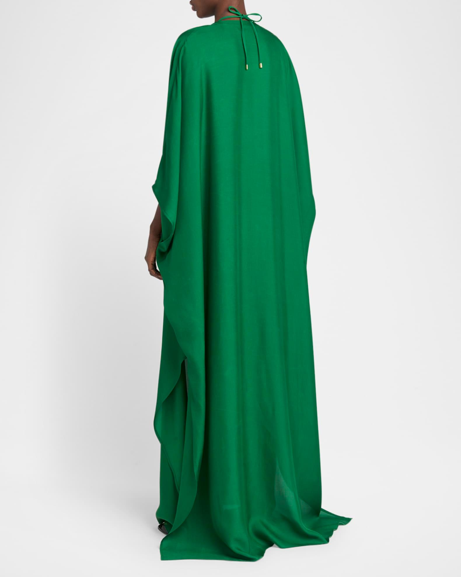 Plunging V-Neck Light Silk Twill Maxi Kaftan Dress Product Image