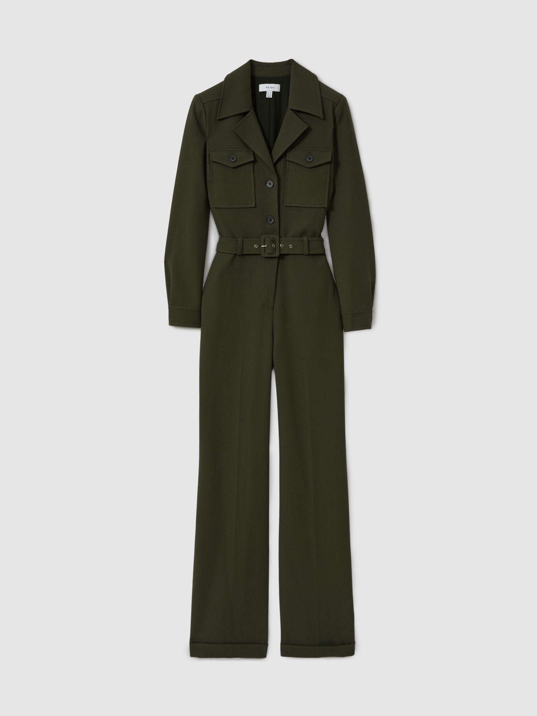 Belted Utility Jumpsuit in Dark Green Product Image