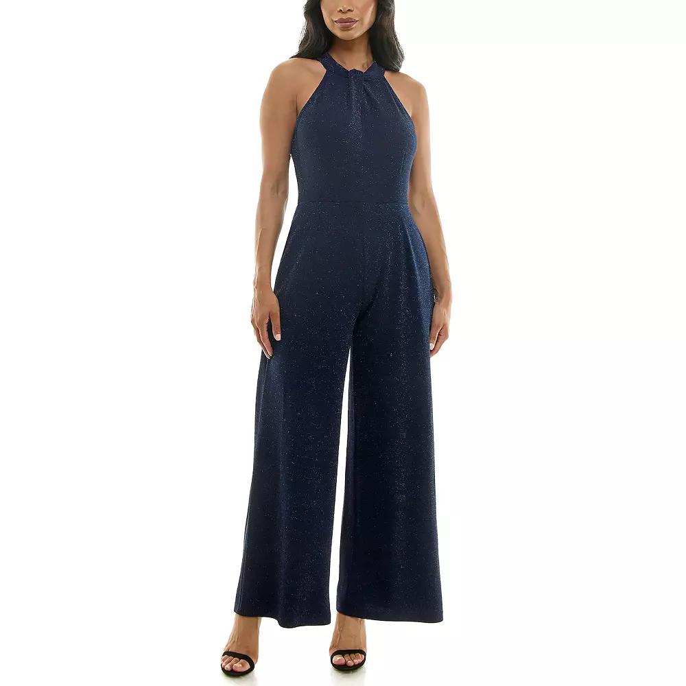 Women's Nina Leonard Glitter Twist Neck Jumpsuit, Size: Medium, Black Product Image