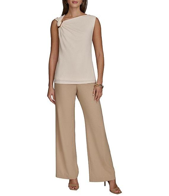 Donna Karan Gold-Hardware Twisted Asymmetrical Shoulder Sleeveless Top Product Image