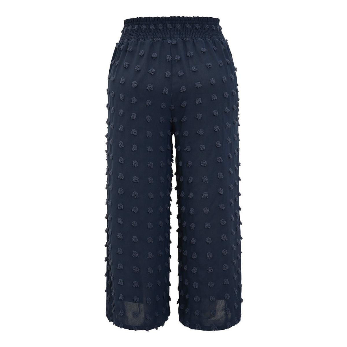 Plus Size Polka Dot Shirred Waist Pocket Wide Leg Pants Women Indigo Elegant Straight Leg High Rise Dailywear Pants BloomChic 12/L Product Image