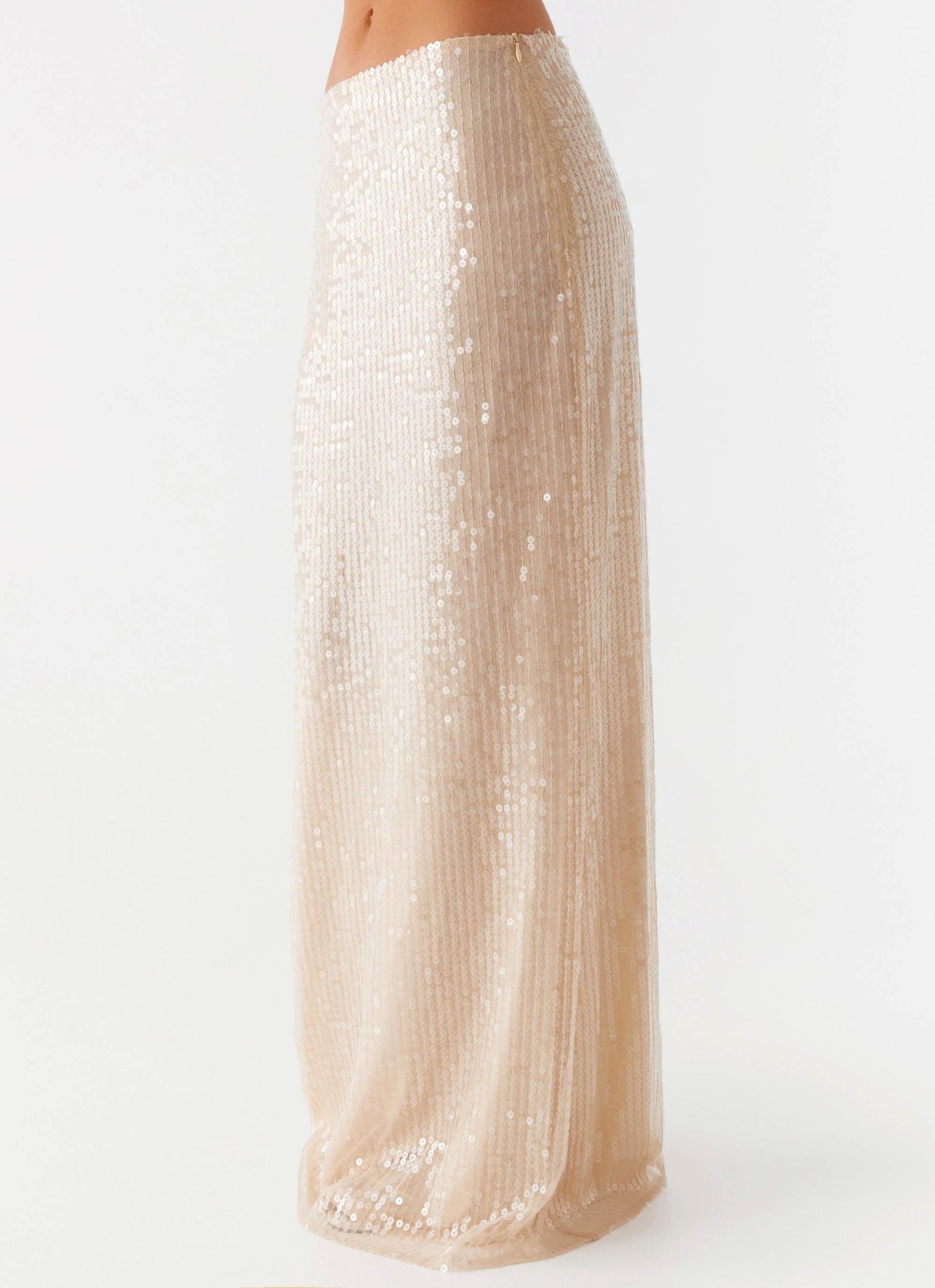 Wisteria Low Rise Sequin Maxi Skirt - Champagne Product Image