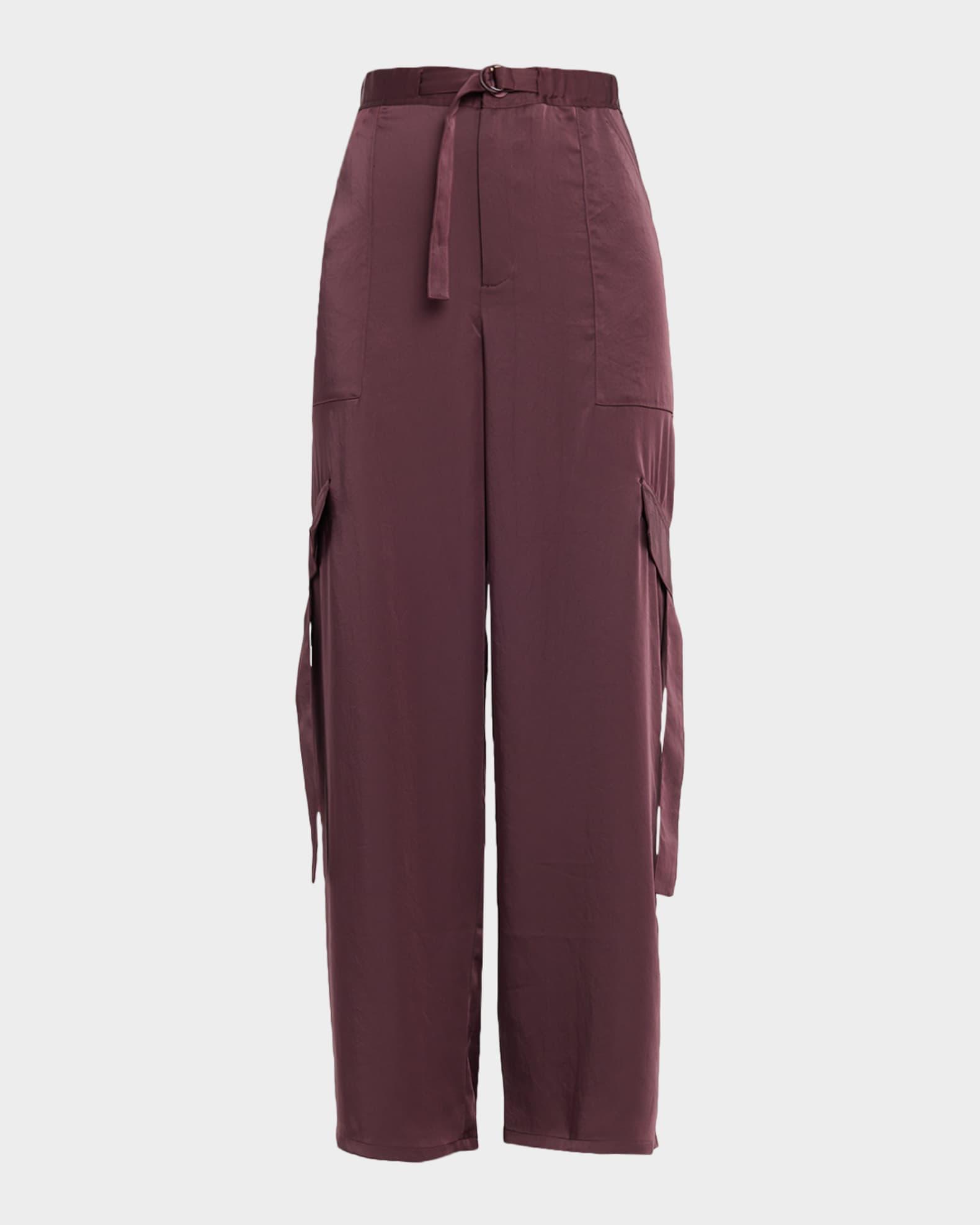 Lightweight Satin Belted Wide-Leg Utility Pants Product Image