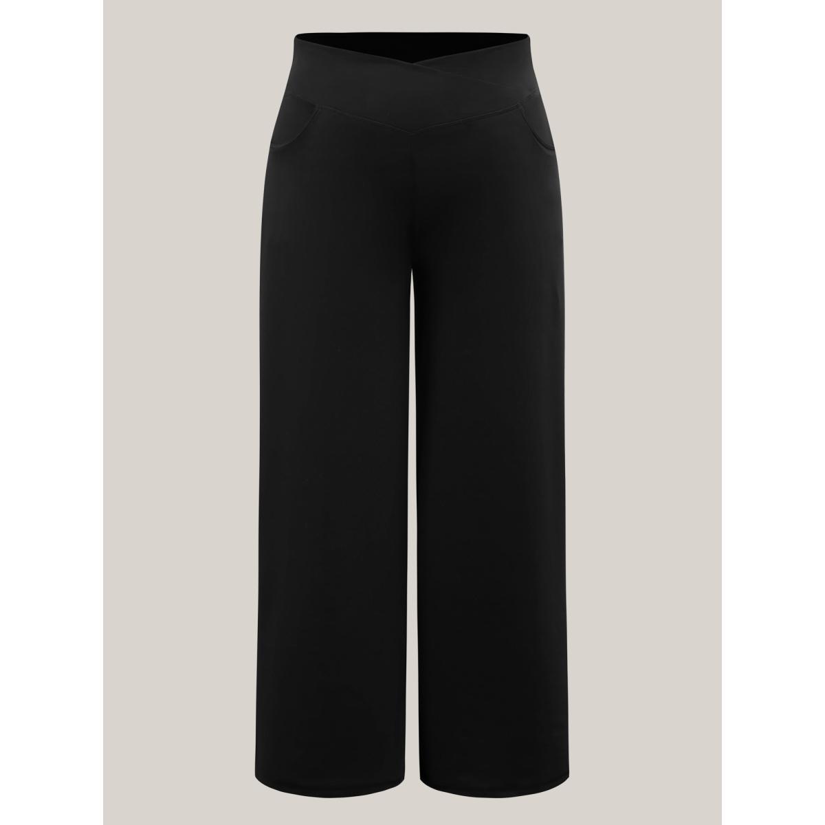 Plus Size Crossover Waist Very Stretchy Wide-Leg Pants Women Black Timeless Bodycon Mid Rise Elegant Pants BloomChic 30/6X Product Image