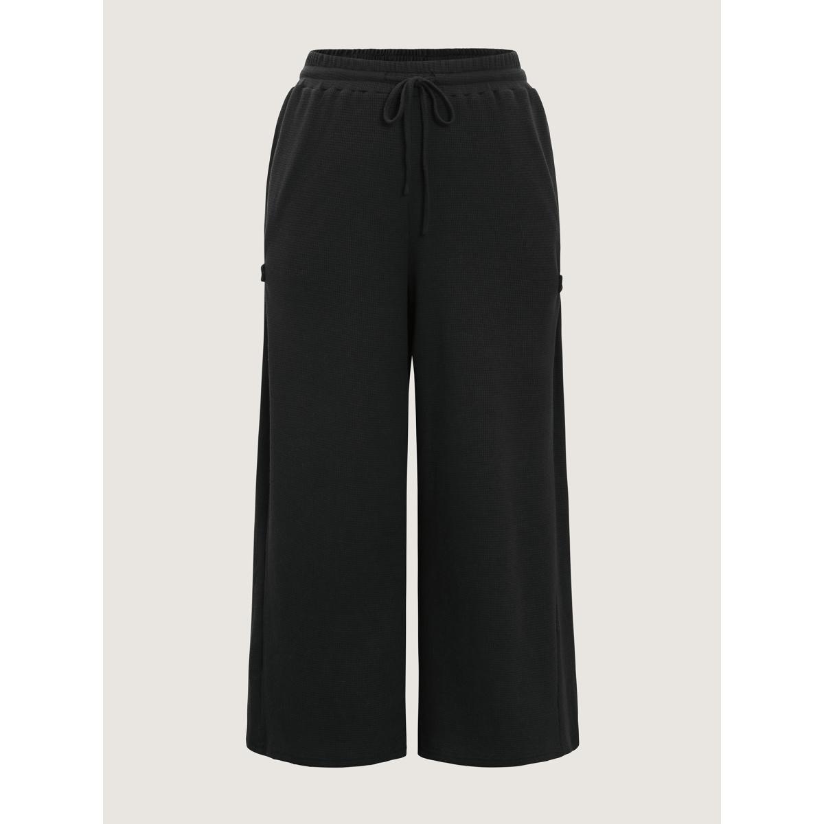 Plus Size Adjustable Drawstring Wide-Leg Pants Women Black Leisure Wide Leg Adaptive-Waist Casual Pants BloomChic 26/4X Product Image