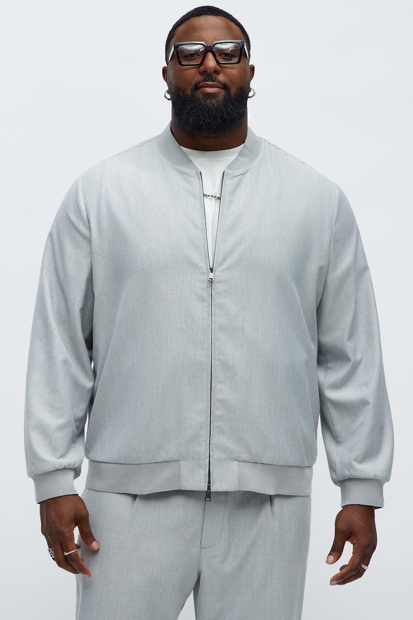 Slim Modern Two-Way Zipper Everyday Bomber - Light Grey Male Product Image