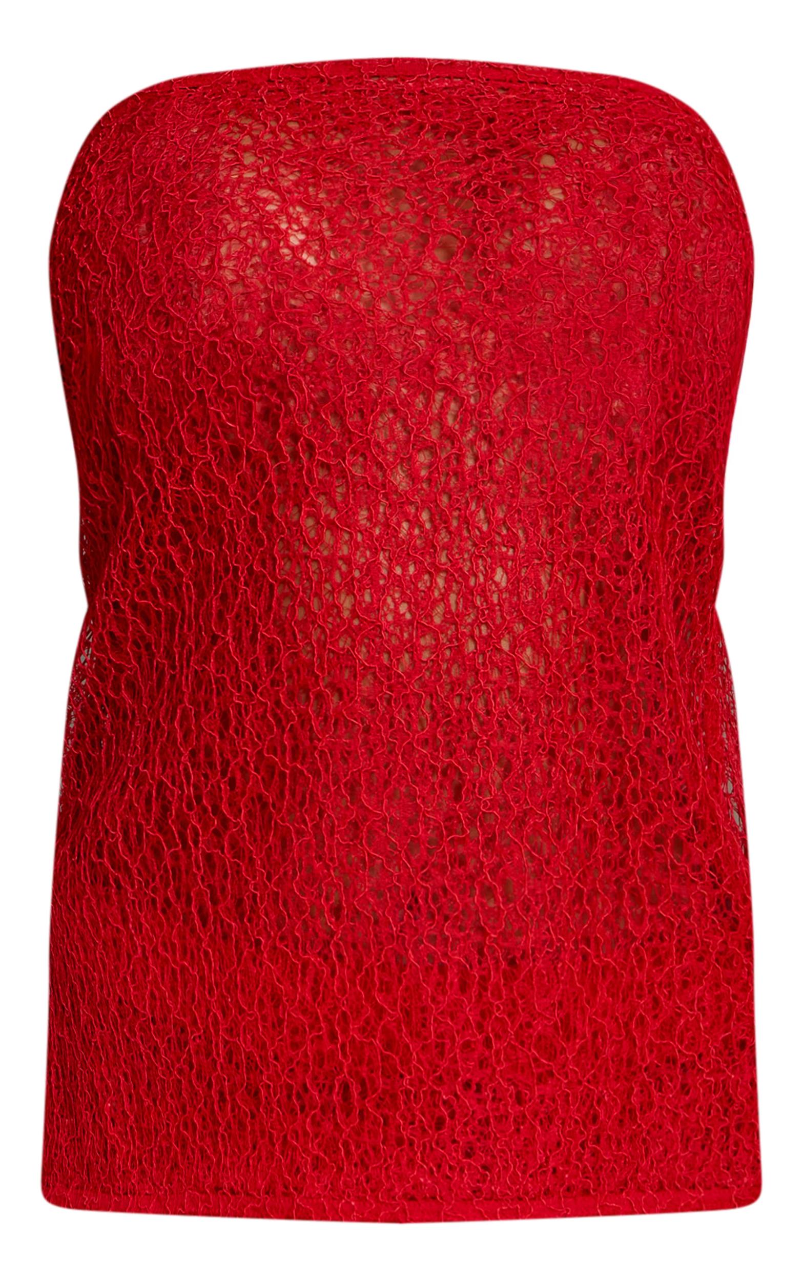 Red Textured Knit Longline Bandeau Product Image