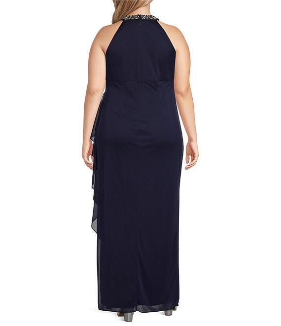 Alex Evenings Plus Size Sleeveless Beaded Halter Neck Cascade Ruffle Gown Product Image