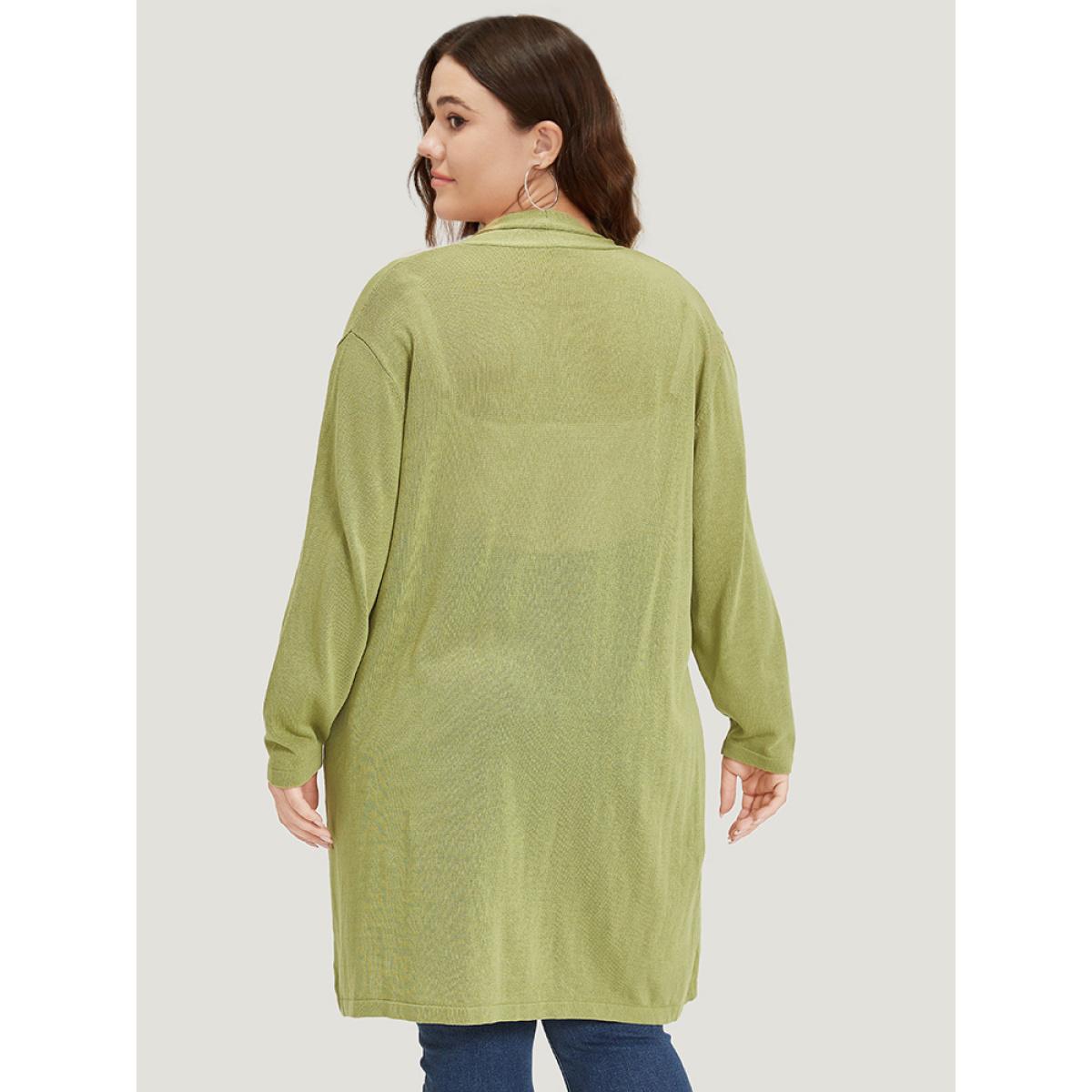 Plus Size Solid Patched Pocket Open Front Tunic Cardigan Moss Women Casual Loose Long Sleeve Dailywear Cardigans BloomChic 10/M Product Image