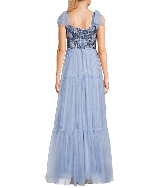 Pear Culture Tie Sleeveless Embroidered Mesh Dress Product Image