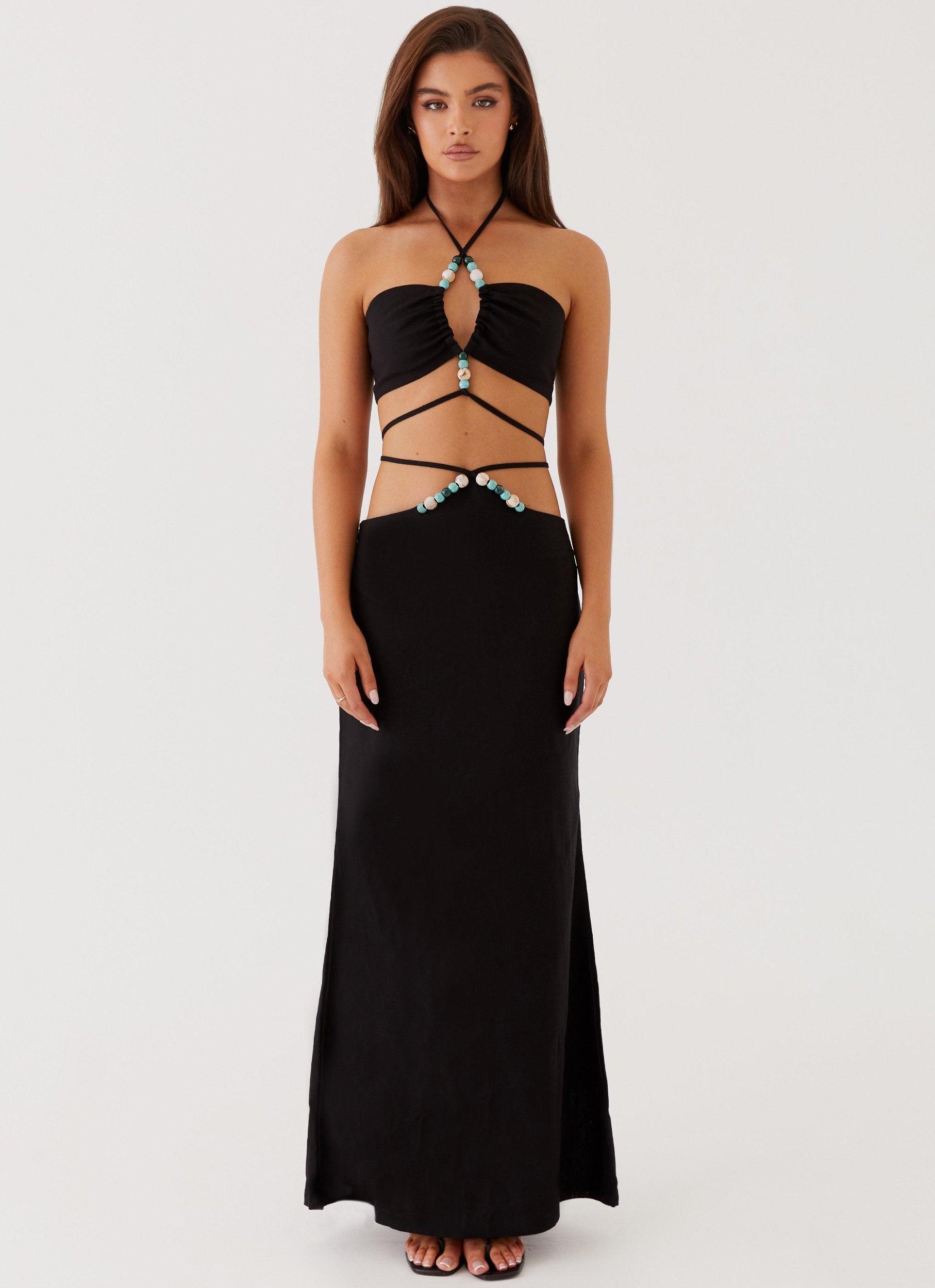 Neveah Beaded Halter Top - Black Product Image