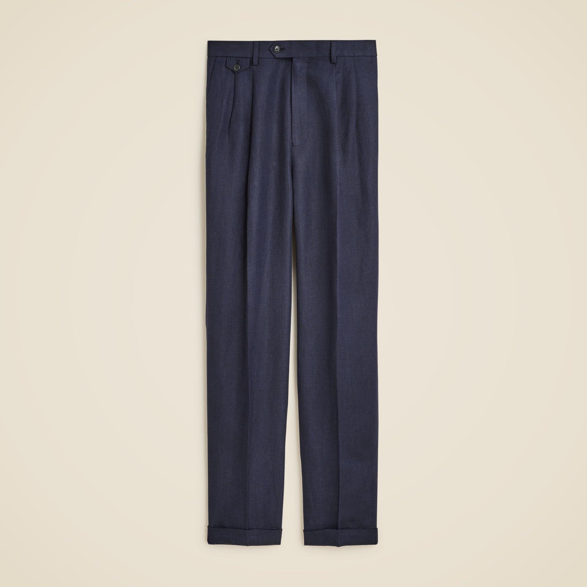 Relaxed-fit double-pleated trouser in linen herringbone Product Image
