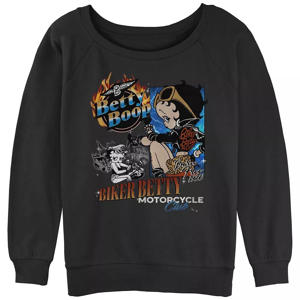 Women's Betty Boop Biker Betty Slouchy Terry Graphic Pullover, Size: Large, Black Product Image
