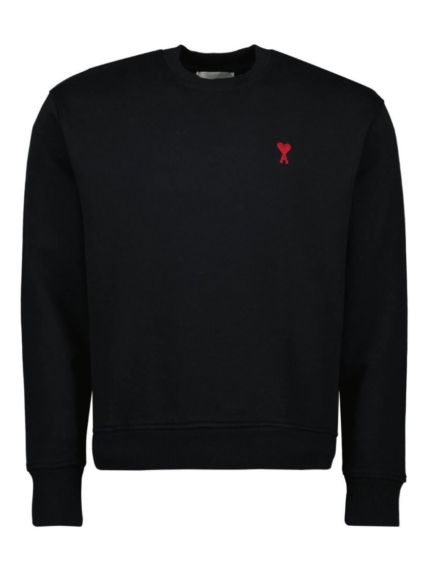 AMI ALEXANDRE MATTIUSSI Ami Classic Black Sweater With Round Neckline And Emblem Detail Product Image