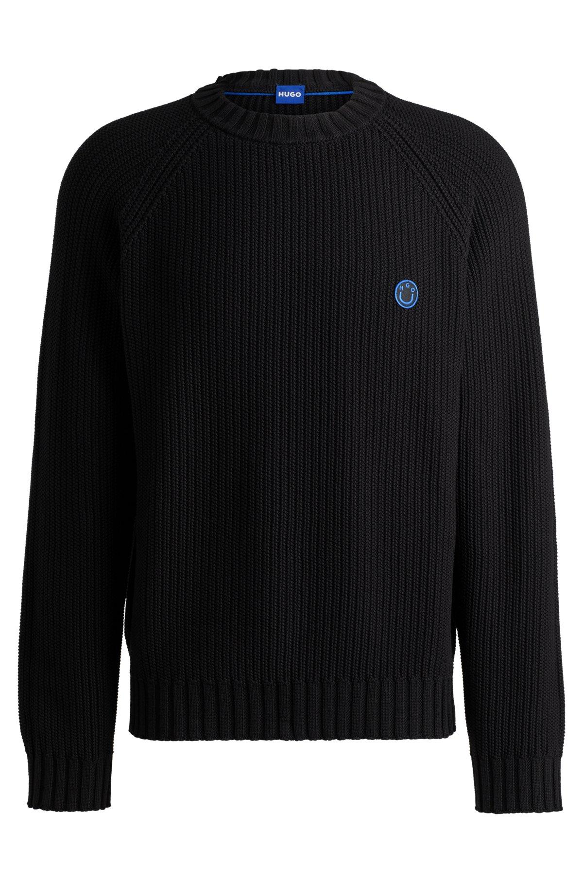 HUGO - Ribbed-cotton sweater with logo badge - Black Product Image
