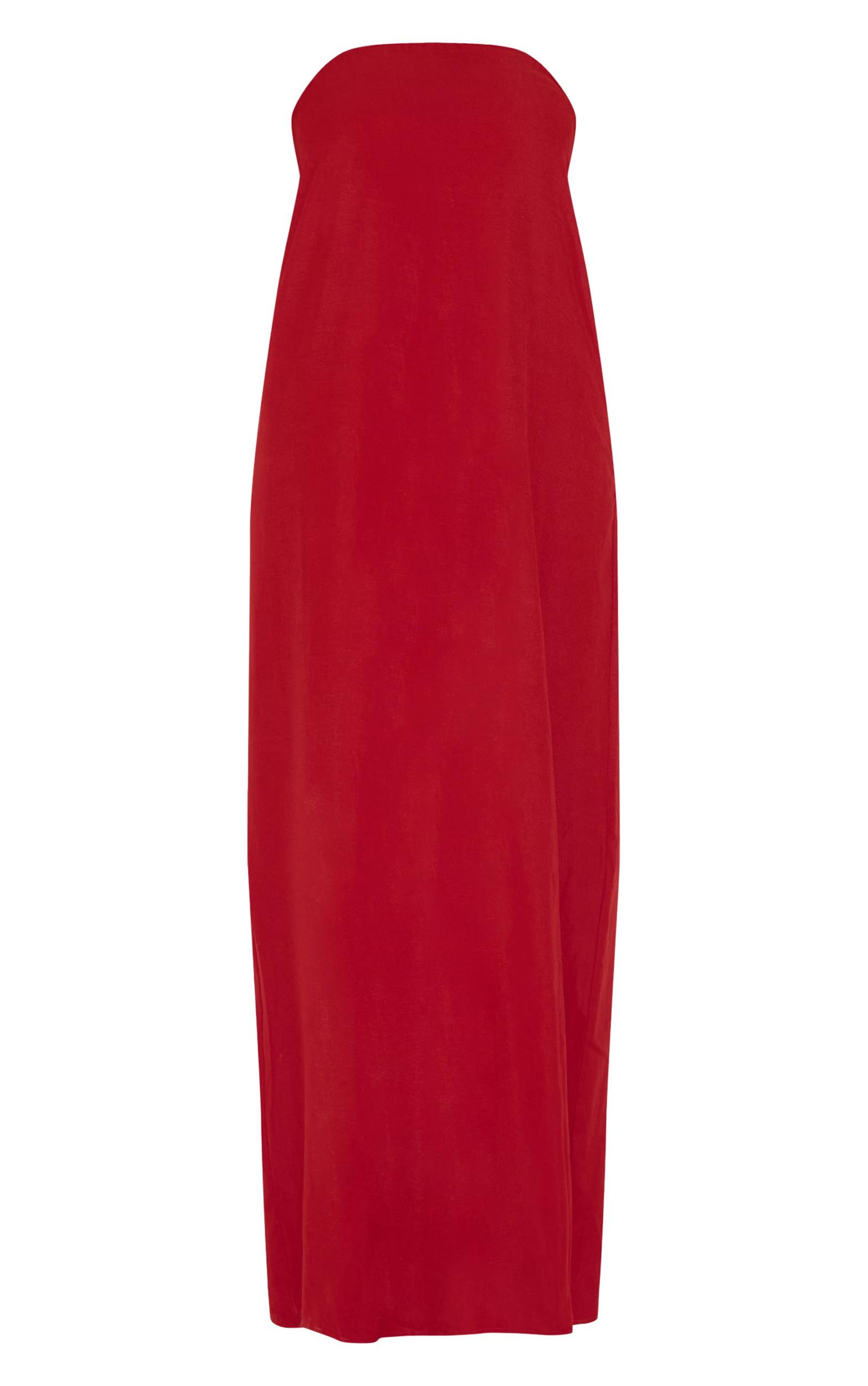 Plus Deep Red Floaty Woven Bandeau Maxi Dress Product Image
