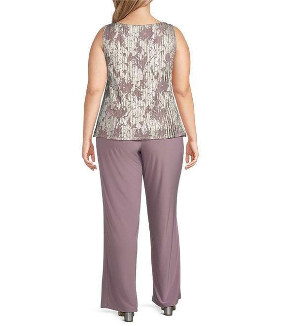 R & M Richards Plus Size 3/4 Sleeve Round Neck 3-Piece Pant Set Product Image