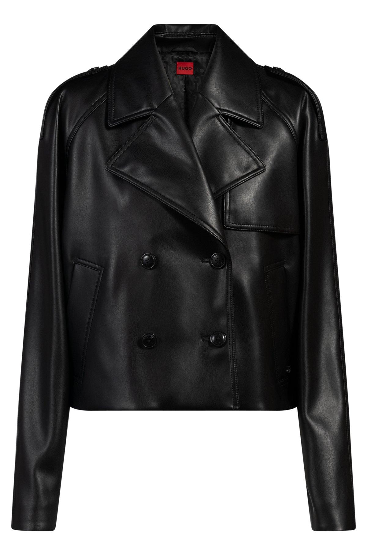 Relaxed-fit double-breasted jacket in faux leather Product Image