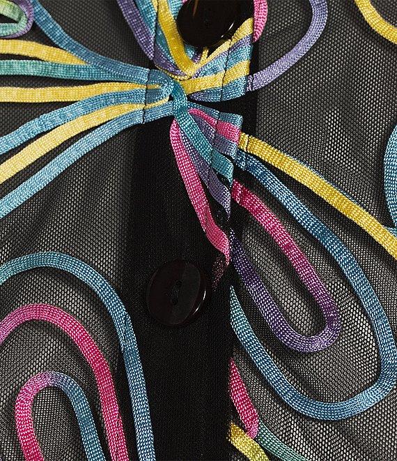 Ali Miles Plus Size Embroidered Paisley Print Knit Mesh Button Front Jacket Product Image