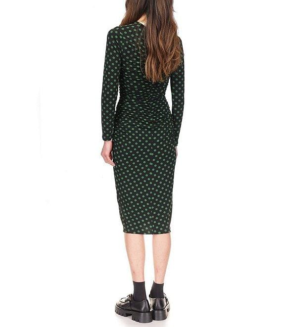 Michael Kors Dotted Long Sleeve Ruched Midi Sheath Dress Product Image