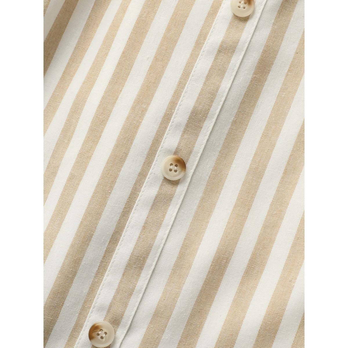 Plus Size Stripes Elastic Waist Button Detail Pocket Skirt Women Apricot Work From Home Button No stretch Slanted pocket Work Skirts BloomChic 30/6X Product Image