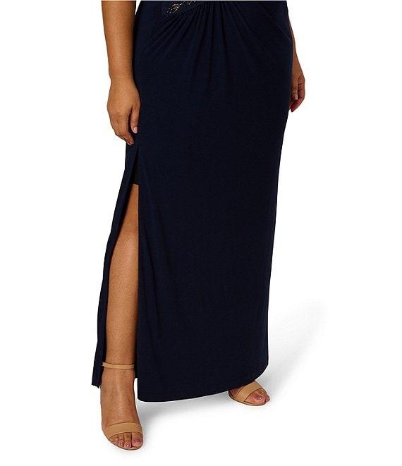 Adrianna Papell Plus Size Sleeveless Long Beaded Jersey Dress Product Image