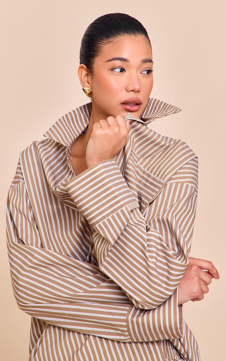 Olive Woven Pinstripe Balloon Sleeve Oversized Shirt Product Image
