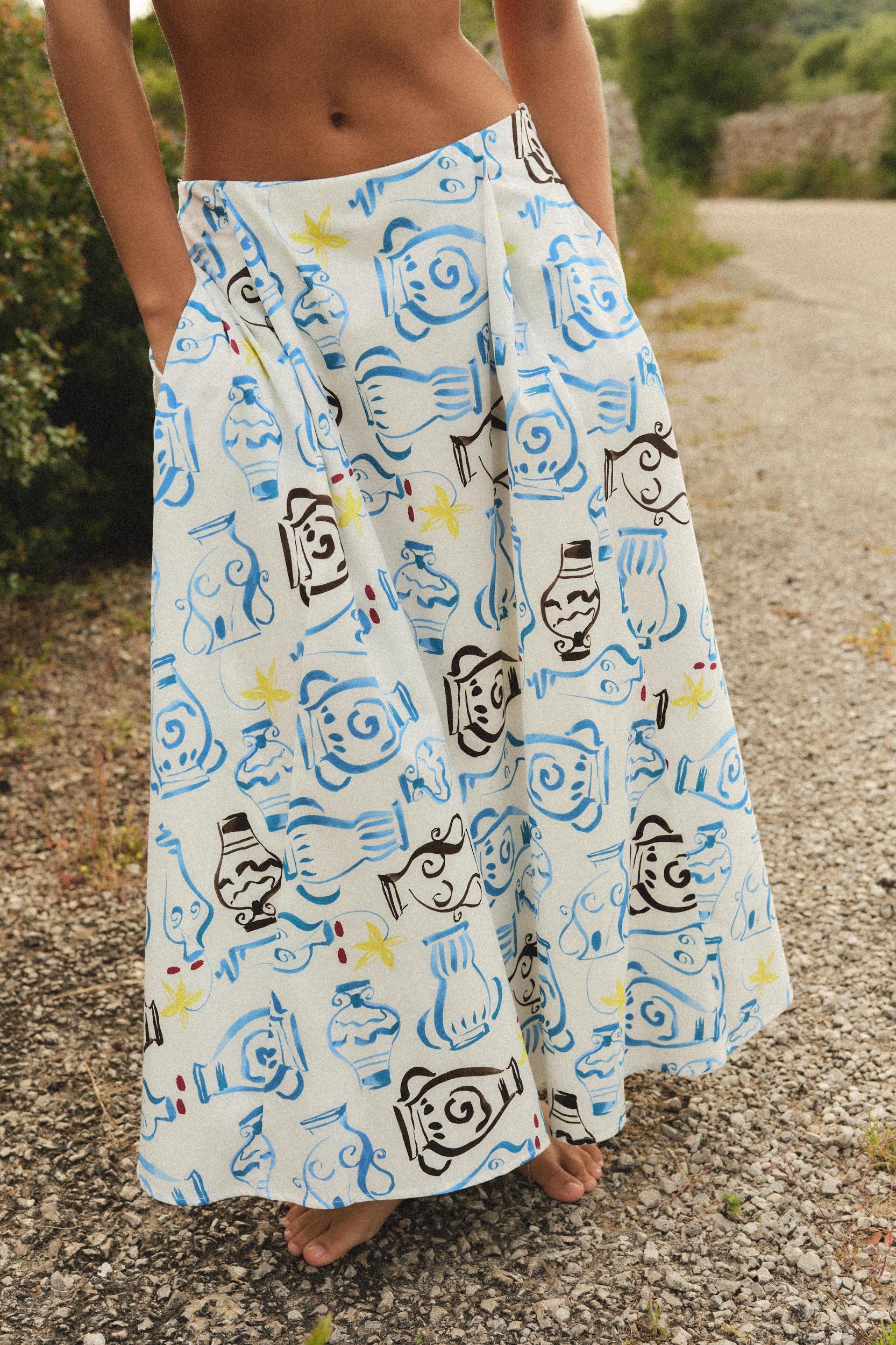 PRINTED POPLIN MIDI SKIRT Product Image