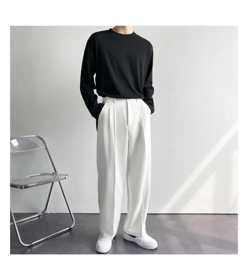 High Waist Plain Straight Leg Dress Pants Product Image
