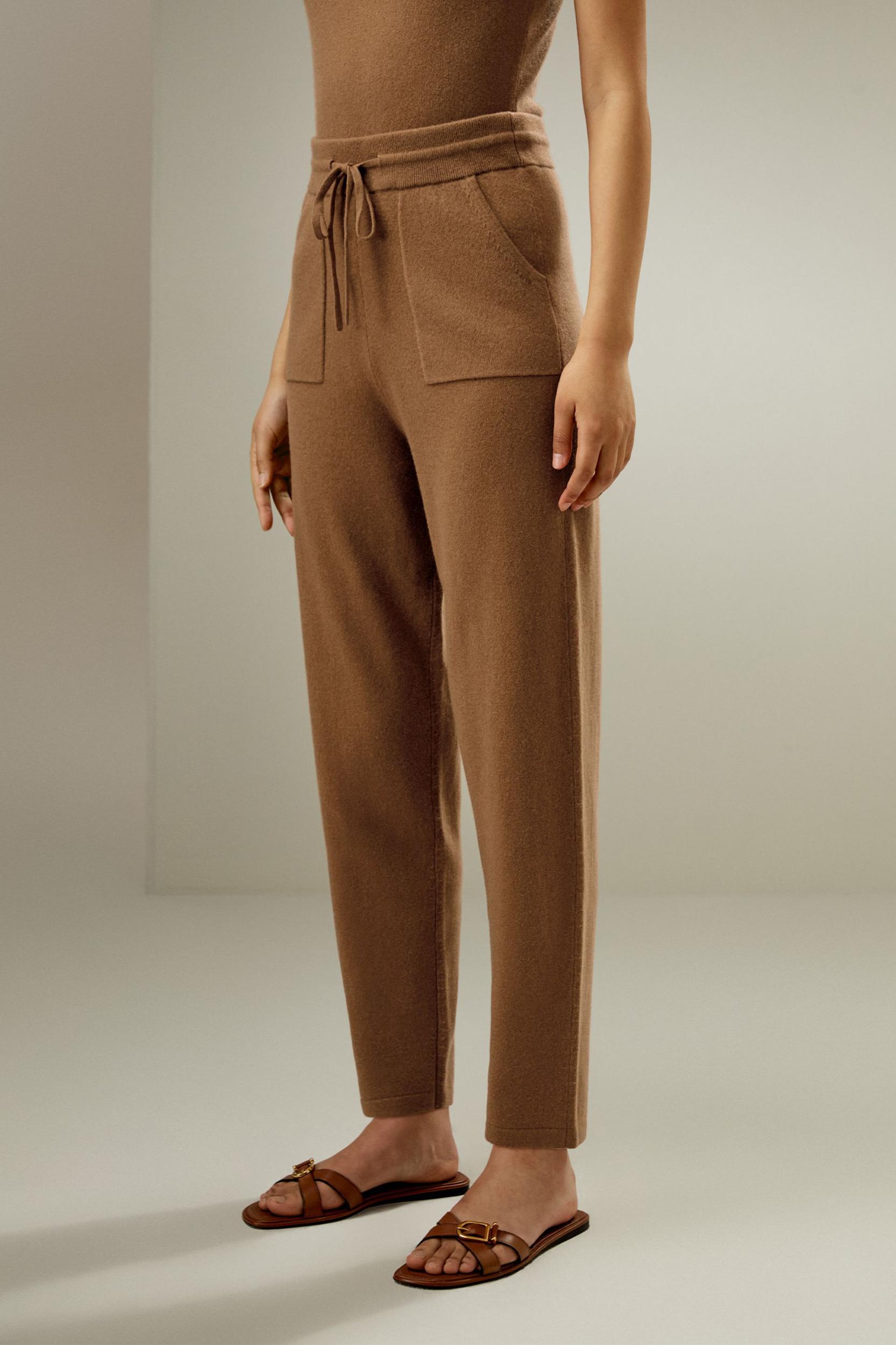 Pegged Cashmere Pants with Drawstrings Product Image